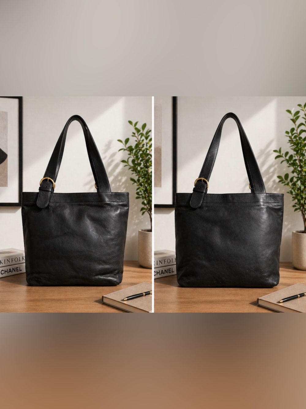 Coach vintage Lafayette Black Leather shoulder Tote with brass Buckle Strap 4140 - Picture 2 of 10